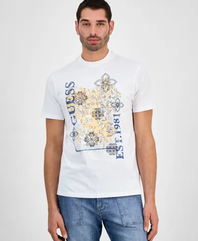Guess Men's Faded Flower Short Sleeve Logo Graphic T-shirt In White