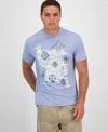 Guess Men's Faded Flower Short Sleeve Logo Graphic T-shirt In Blue