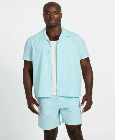 Guess Men's Fletcher Short Sleeve Button-front Camp Shirt In Blue