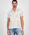 Guess Men's Floral Mirror Charm Short Sleeve Button-front Shirt In White