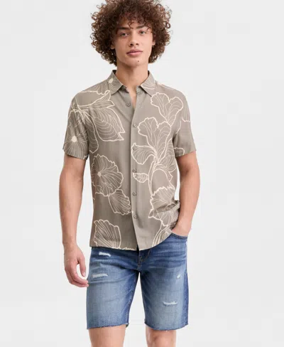 Guess Men's Floral Short-sleeved Button-up Shirt In Brown