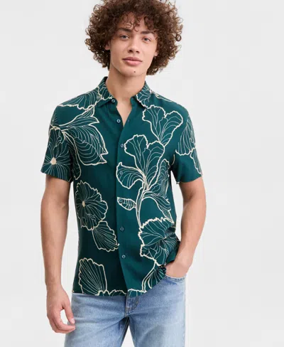 Guess Men's Floral Short-sleeved Button-up Shirt In Green