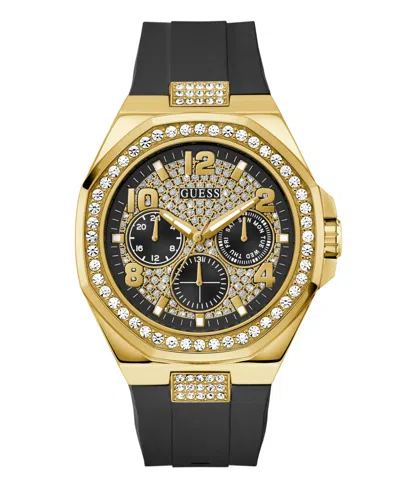 Guess Men's Gold-tone Black Silicone Multi-function Watch, 46mm