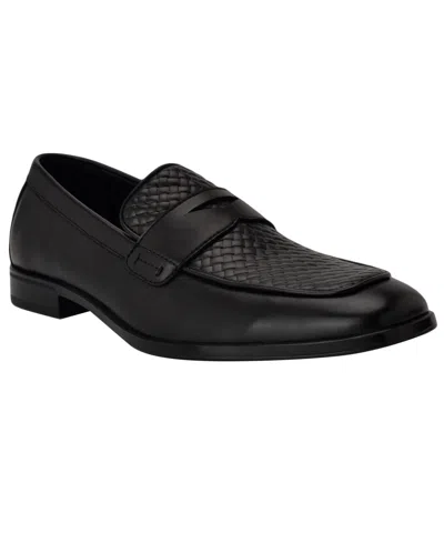 Guess Men's Hacon Woven Texture Square Toe Dress Loafers In Black
