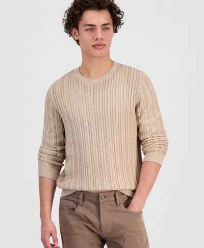Guess Men's Herringbone-texture Crewneck Sweater In Brown