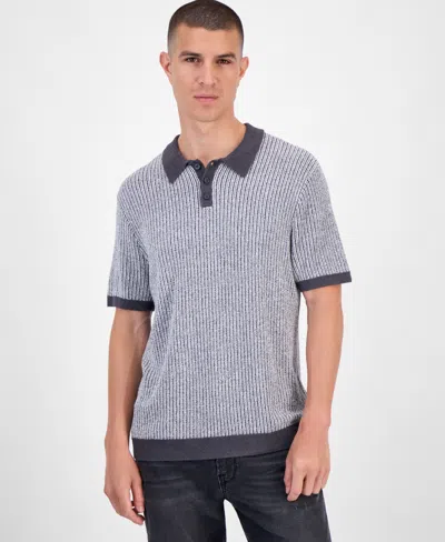 Guess Men's Isaac Short Sleeve Textured Polo Sweater In Gray