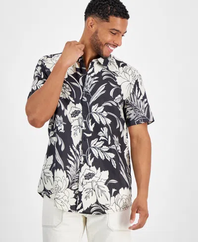 Guess Men's Island Botanical-print Button-down Linen Shirt In Cypress Palm