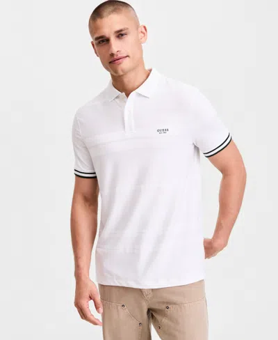 Guess Men's Jacquard Detailed Polo Shirt In White