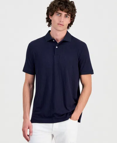Guess Men's Jacquard Flower Polo Button-up Shirt In Blue