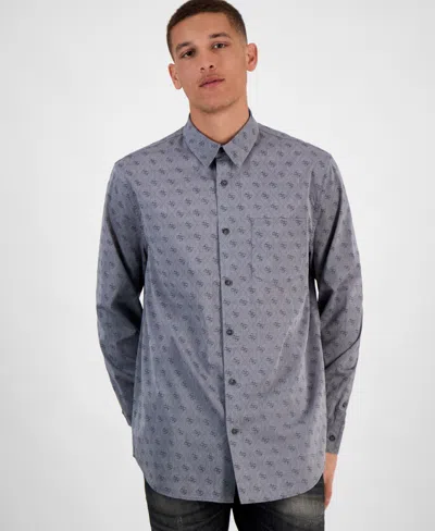 Guess Men's Jacquard Patterned Shirt In Blue 4g Logo Combo