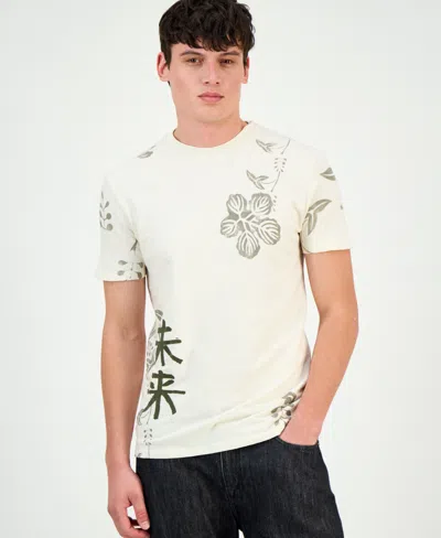 Guess Men's Japanese Floral Graphic T-shirt In White