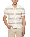 Guess Men's Joshua Relaxed Fit Short Sleeve Button-front Striped Sweater In White