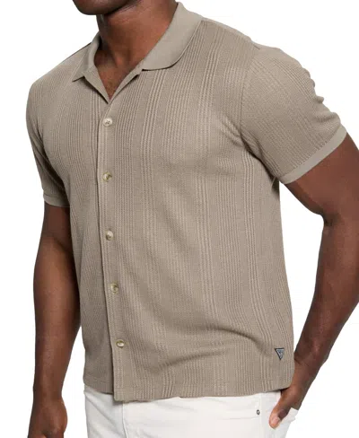 Guess Men's Joshua Textured Short Sleeve Button-front Sweater In Brown