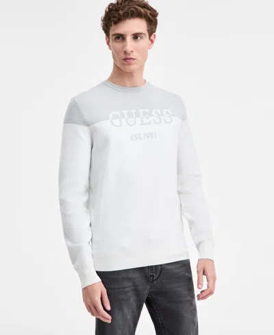 Guess Men's Kantu Two-tone Crewneck Logo Sweater In White