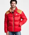 Guess Men's Larry Fabric Block Puffer Jacket In Chili Red Multi