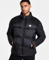 Guess Men's Larry Fabric Block Puffer Jacket In Jet Black Multi