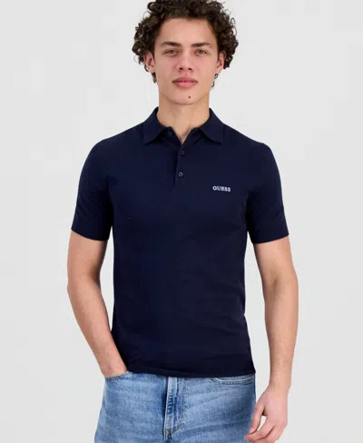 Guess Men's Lex-knit Spread Collar Polo Shirt In Blue