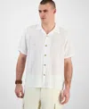 Guess Men's Liam Regular-fit Open-knit Jacquard Button-down Shirt In Salt White Multi