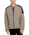 Guess Men's Lightweight Quilted Jacket With Moto Detail In Walnut Shell
