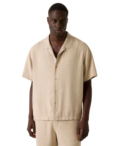 Guess Men's Linen Coast Rayon Relaxed Short-sleeve Shirt In Neutral