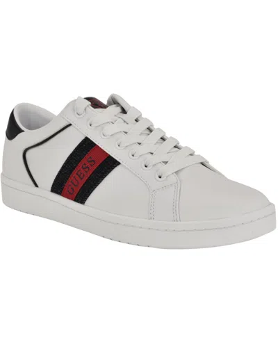 Guess Men's Locey Round Toe Lace-up Fashion Sneakers In White,black Denim Multi
