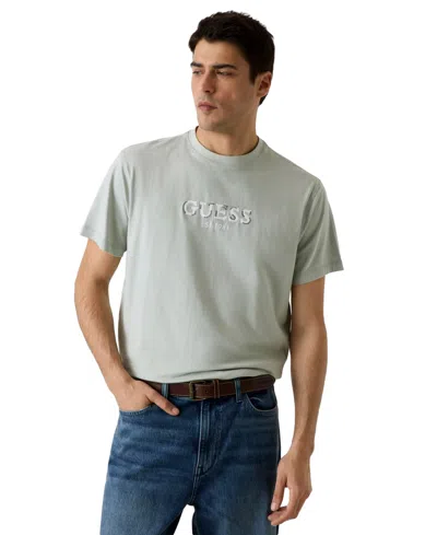 Guess Men's Logo Contrast Crewneck T-shirt In Green