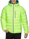 Guess Men's Logo Puffer Hooded Jacket In Neon Yellow