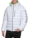 Guess Men's Logo Puffer Hooded Jacket In White