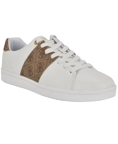 Guess Men's Lowen Branded Low Top Fashion Sneakers In White,brown Logo Multi