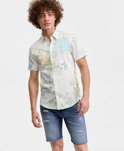 Guess Men's Luxe Floral Woven Shirt In White