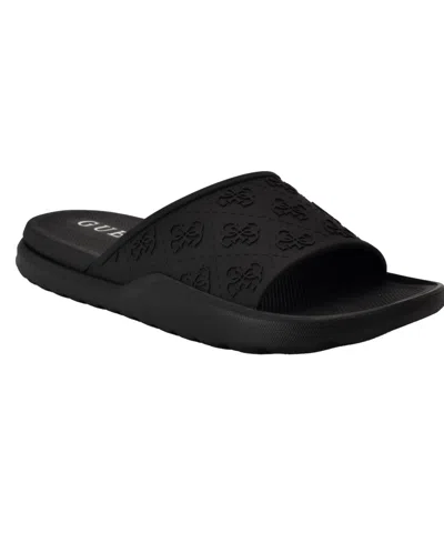 Guess Men's Magaria Branded Elevated Pool Slides In Black