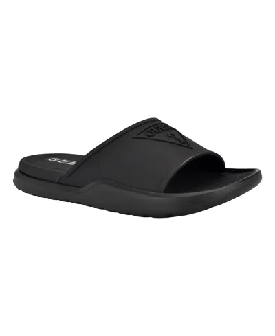 Guess Men's Marith Branded Elevated Pool Slides In Black