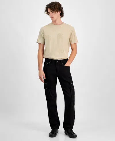 Guess Men's Mateo Zip Denim Cargo Pants In Rinsed Black