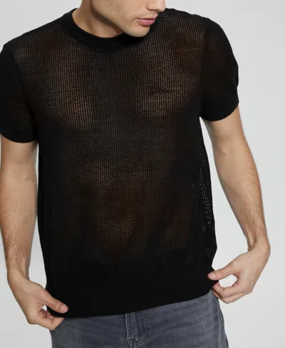 Guess Men's Mesh Stitch Lenny Crew Sweater In Black