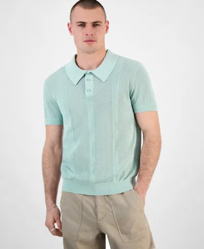 Guess Men's Mesh Stripe Elija Polo Shirt In Minty Mist