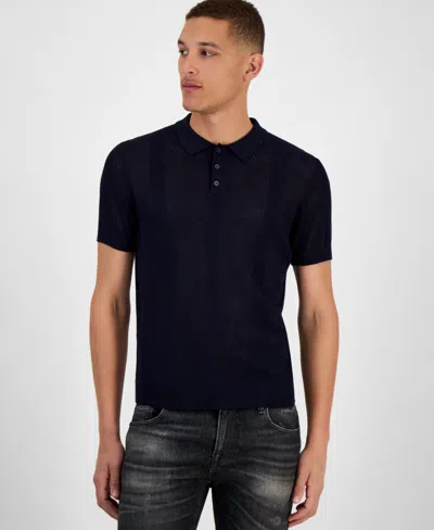 Guess Men's Mesh Stripe Elija Polo Shirt In Smart Blue