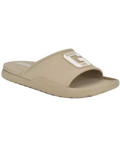 Guess Men's Metzer Branded Slip On Fashion Slides In Light Natural Multi