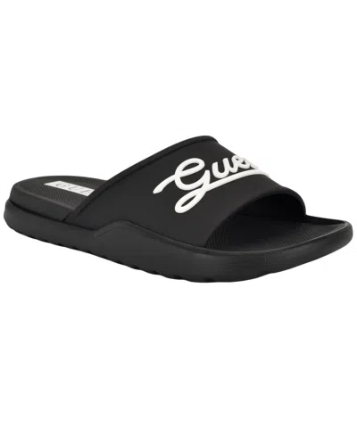 Guess Men's Molar Branded Elevated Pool Slides In Black