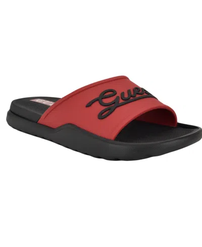 Guess Men's Molar Branded Elevated Pool Slides In Red,black