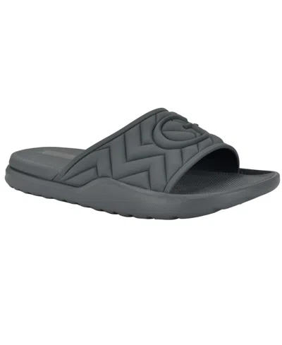 Guess Men's Moliano Branded Slip On Fashion Slides In Dark Gray Blue
