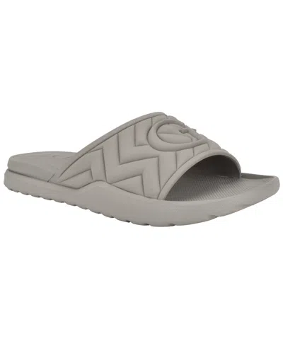 Guess Men's Moliano Branded Slip On Fashion Slides In Light Gray