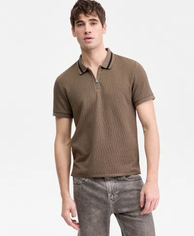 Guess Men's Morales Quarter-zip Knit Polo Shirt In Brown