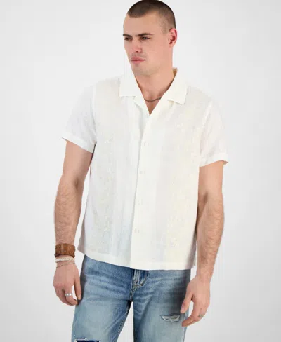 Guess Men's Mosley Regular-fit Textured Embroidered Floral Button-down Camp Shirt In Pure White