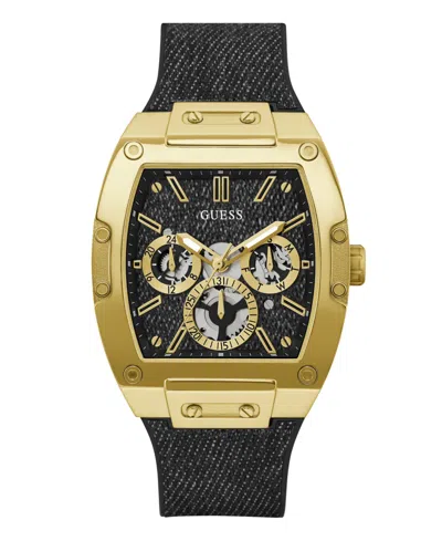 GUESS MEN'S MULTI-FUNCTION BLACK DENIM OR SILICONE WATCH 42MM