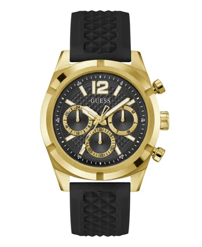 Guess Men's Multi-function Black Silicone Watch, 44mm In Gold