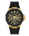 Guess Men's Multi-function Black Silicone Watch, 45mm In Black