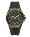 Guess Men's Multi-function Black Silicone Watch 46mm In Black