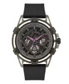 Guess Men's Multi-function Black Silicone Watch 48mm In Black