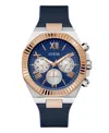 Guess Men's Multi-function Blue Genuine Leather Or Silicone Watch 44mm In Blue