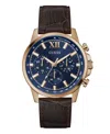 Guess Men's Multi-function Brown Genuine Leather Watch, 44mm In Brown